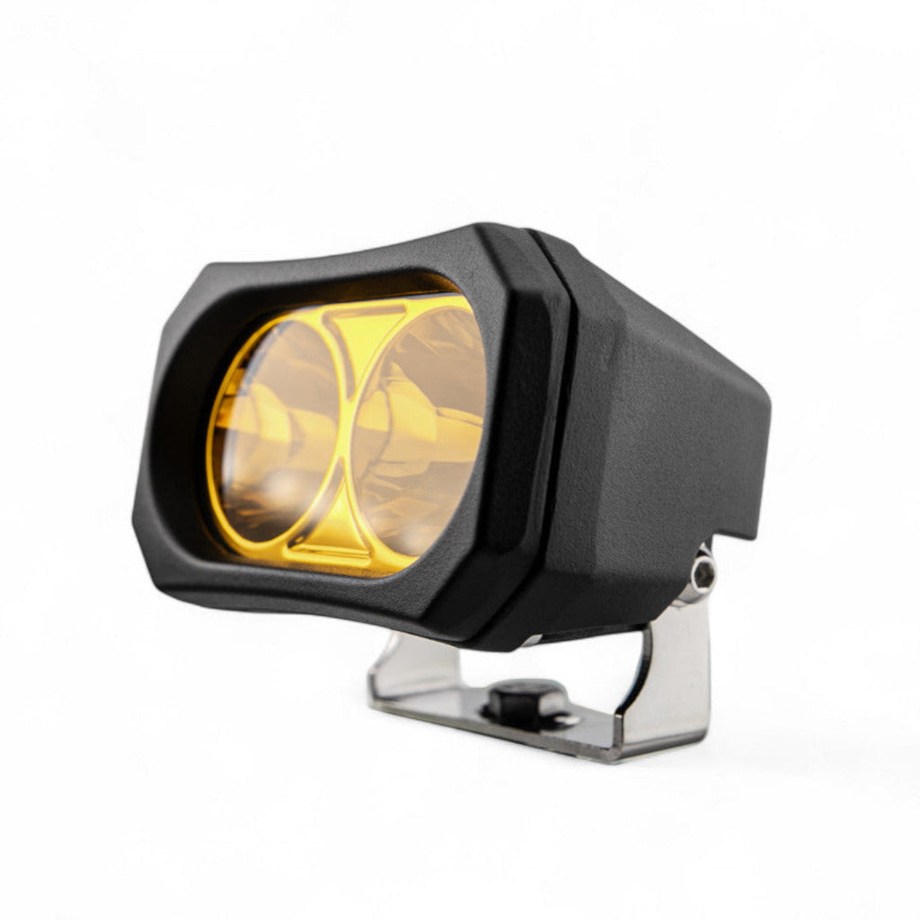 Pair of GGLighting GP20 LED Pods in amber color, showing the compact design and amber lenses for off-road or vehicle lighting.