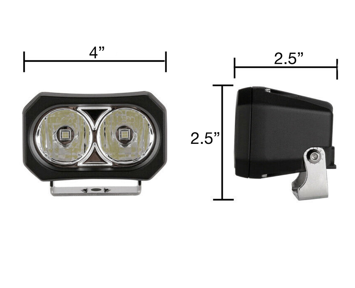 Pair of amber GP20 LED pods from GGLighting with no wiring harness, designed for off-road or vehicle lighting.