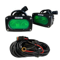 Green GP10 Offroad LED Pod Bundle from GGLighting with wiring harness and pigtails for off-road vehicle lighting.