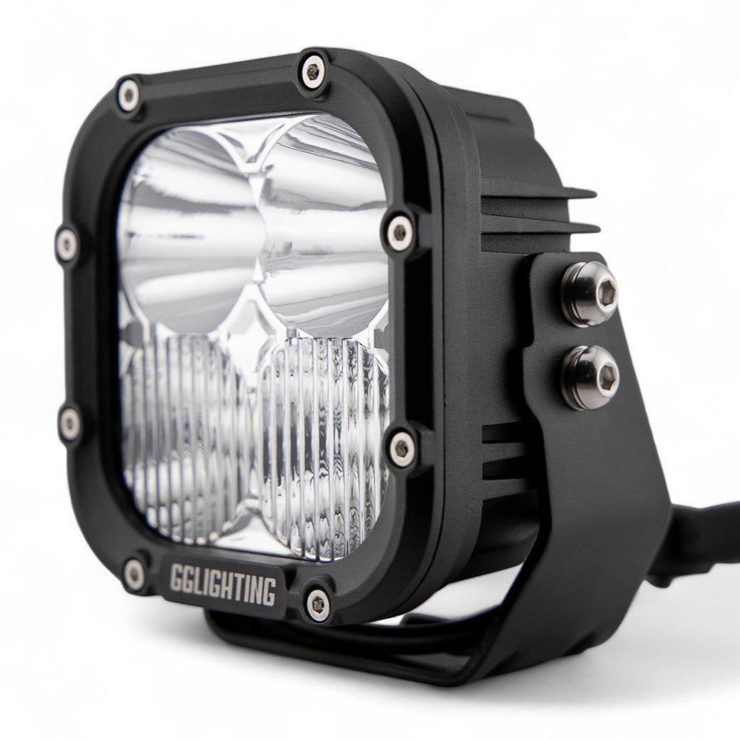 GGLighting GP40 LED Pod mounted on a vehicle, showing bright, adjustable LED light for off-road or work lighting applications.