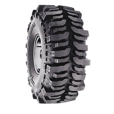 Vinyasa Automotive Interco Super Swamper TSL/Bogger tires with rugged tread pattern for off-road durability and traction.
