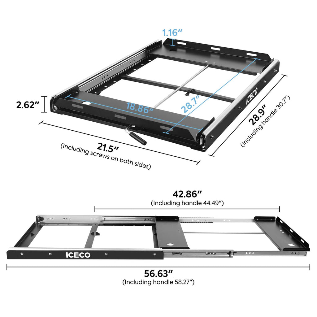 Inca Overland Outfitters APL55/VL60PRO slide mount accessory for ICECO appliances, shown in a close-up image.
