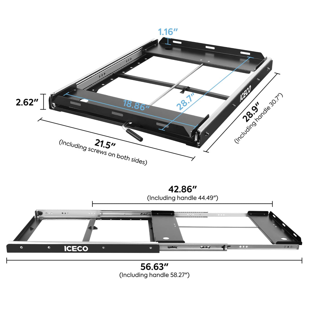 Inca Overland Outfitters APL55/VL60PRO slide mount accessory for ICECO appliances, shown in a close-up image.