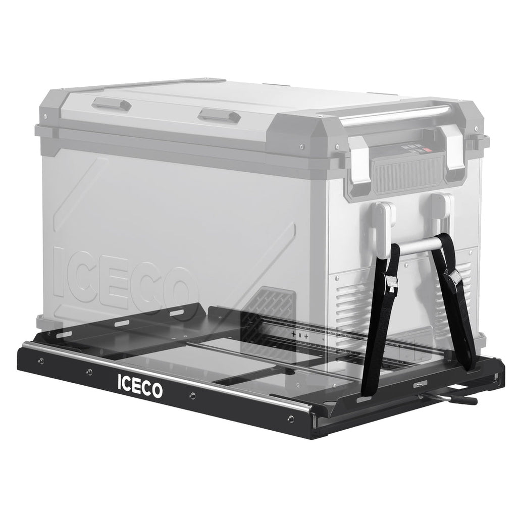 Inca Overland Outfitters APL55/VL60PRO slide mount accessory for ICECO appliances, black plastic mounting bracket on white background.