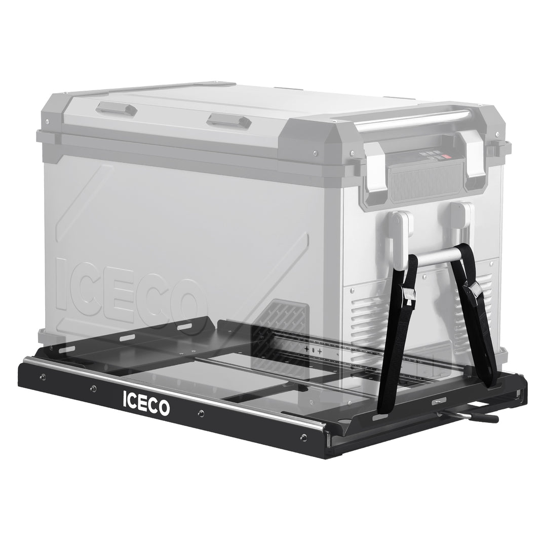 Inca Overland Outfitters APL55/VL60PRO slide mount accessory for ICECO appliances, black plastic mounting bracket on white background.