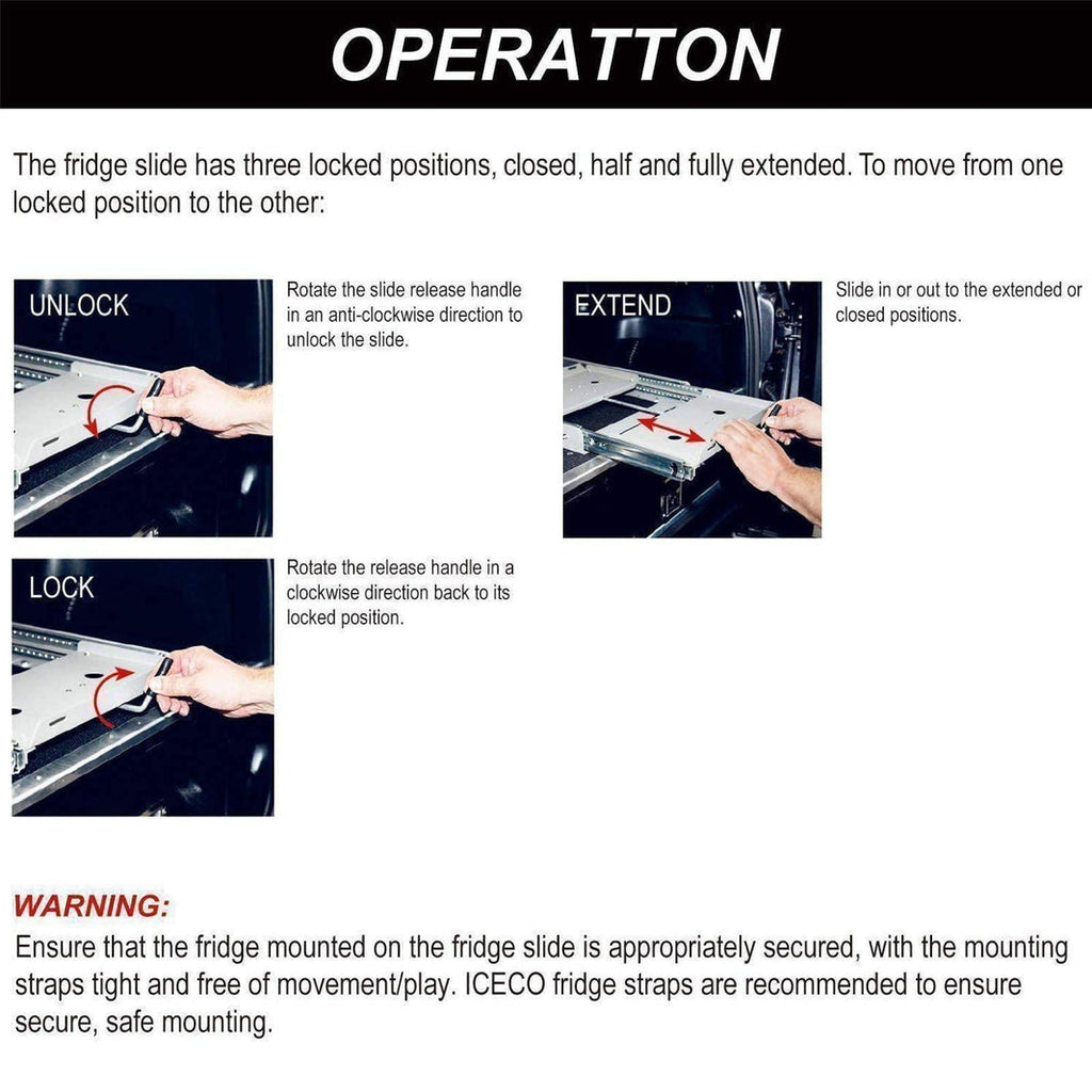 Inca Overland Outfitters APL55/VL60PRO slide mount accessory for ICECO appliances, shown in a close-up image.