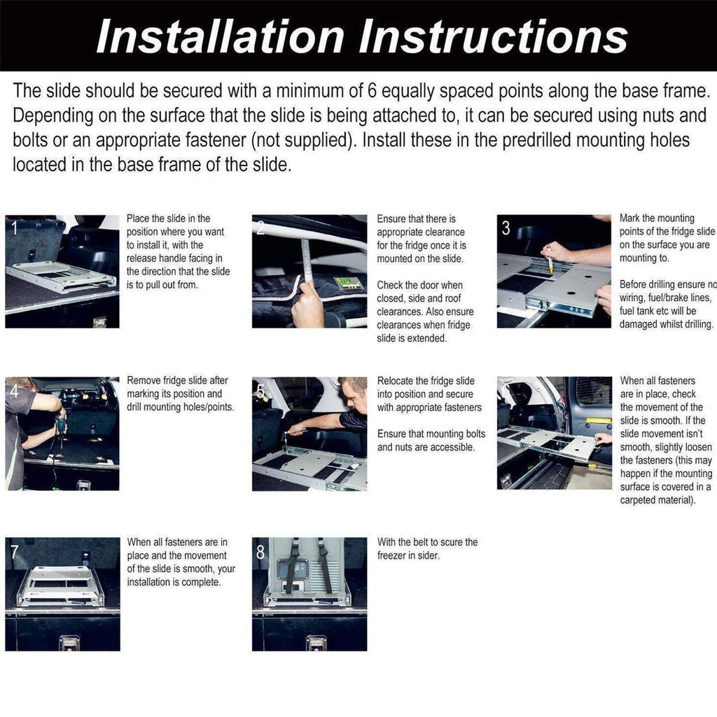 Inca Overland Outfitters APL55/VL60PRO slide mount accessory for ICECO appliances, shown mounted on a vehicle or setup.