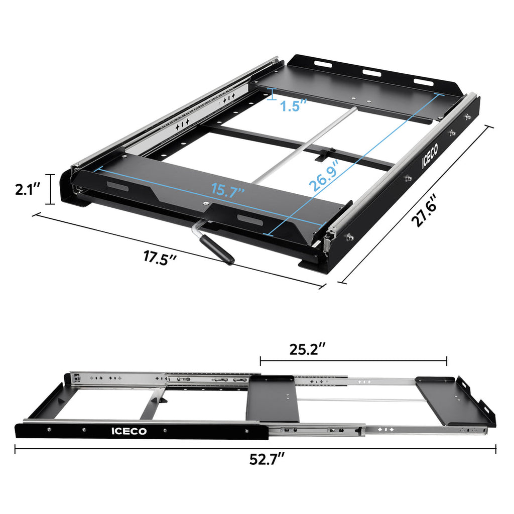 Inca Overland Outfitters fridge slide mount for JPPro, VL45, APL35, VL35Pro, VL45Pro compatible with ICECO refrigerators.