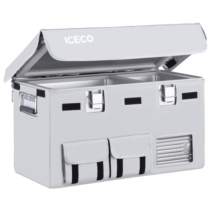 Gray insulated protective cover for APL35 by ICECO, designed by Inca Overland Outfitters, for outdoor appliance protection.