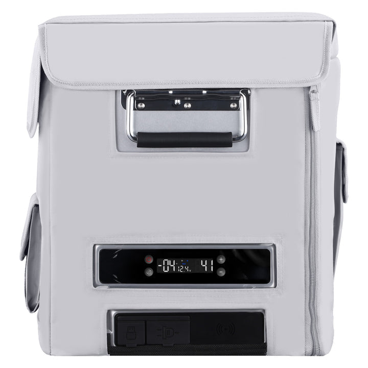 Gray insulated protective cover for ICECO APL35 by Inca Overland Outfitters, designed to keep the device protected and insulated.