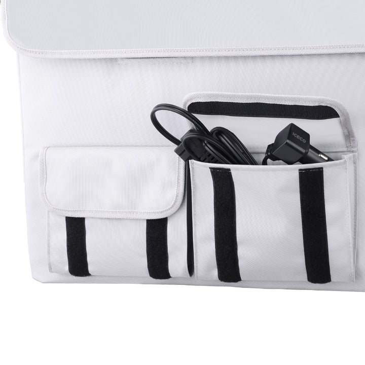 Gray insulated protective cover for ICECO APL35 by Inca Overland Outfitters, designed to shield and insulate the appliance.