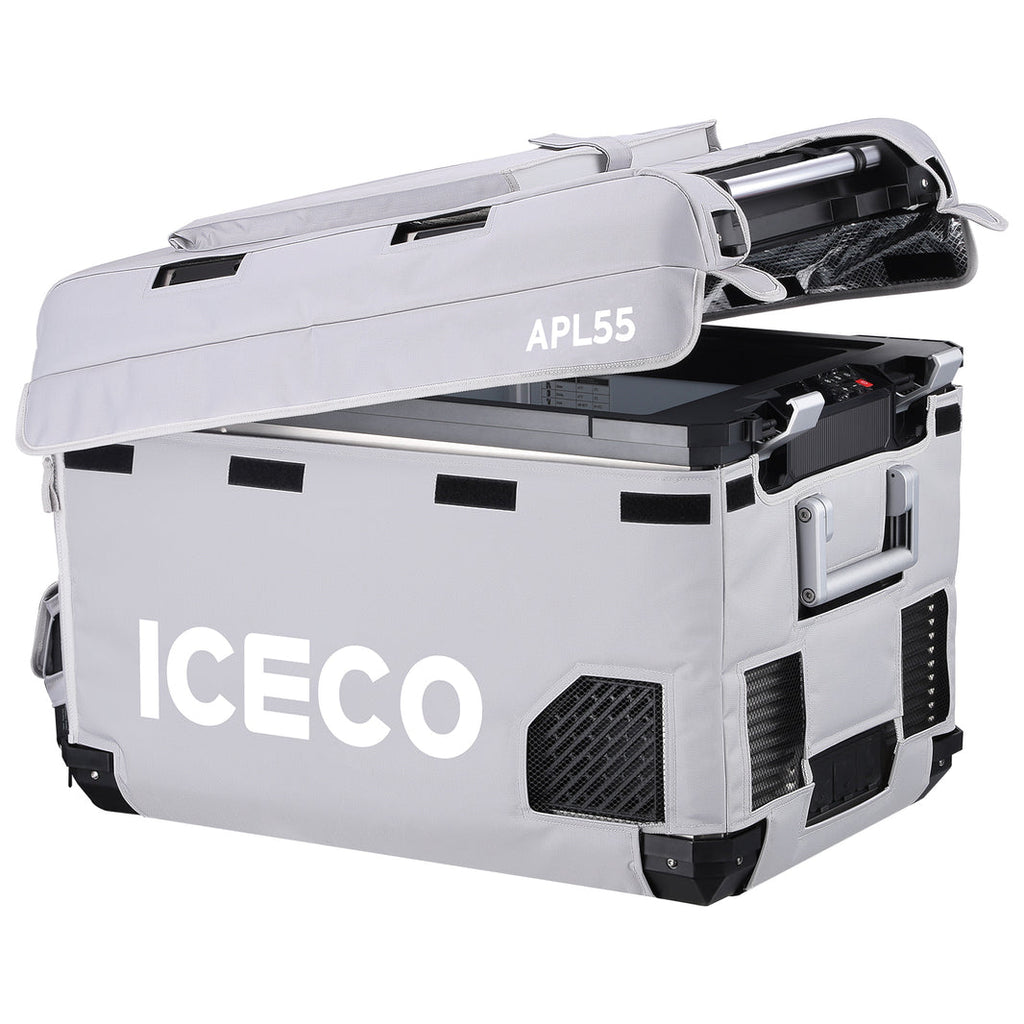 Gray insulated protective cover for APL55 from ICECO, designed by Inca Overland Outfitters, shown on a product.