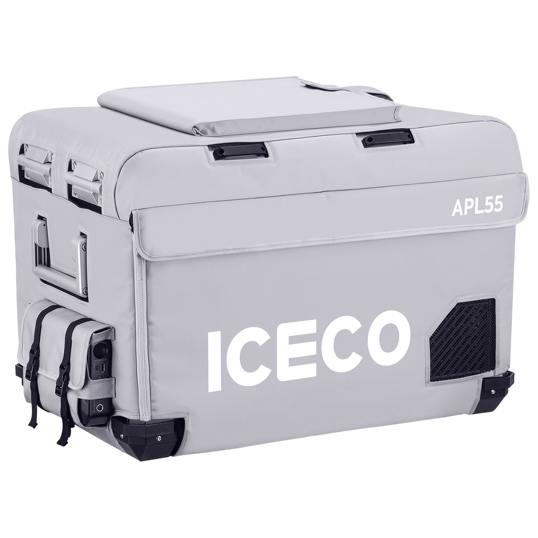 Gray insulated protective cover for APL55 by ICECO, designed to shield and insulate, from Inca Overland Outfitters.