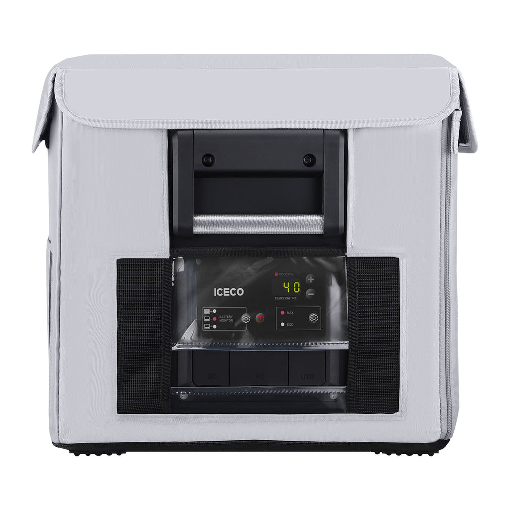 Gray insulated protective cover for VL35ProS by ICECO, designed to shield and insulate the appliance.