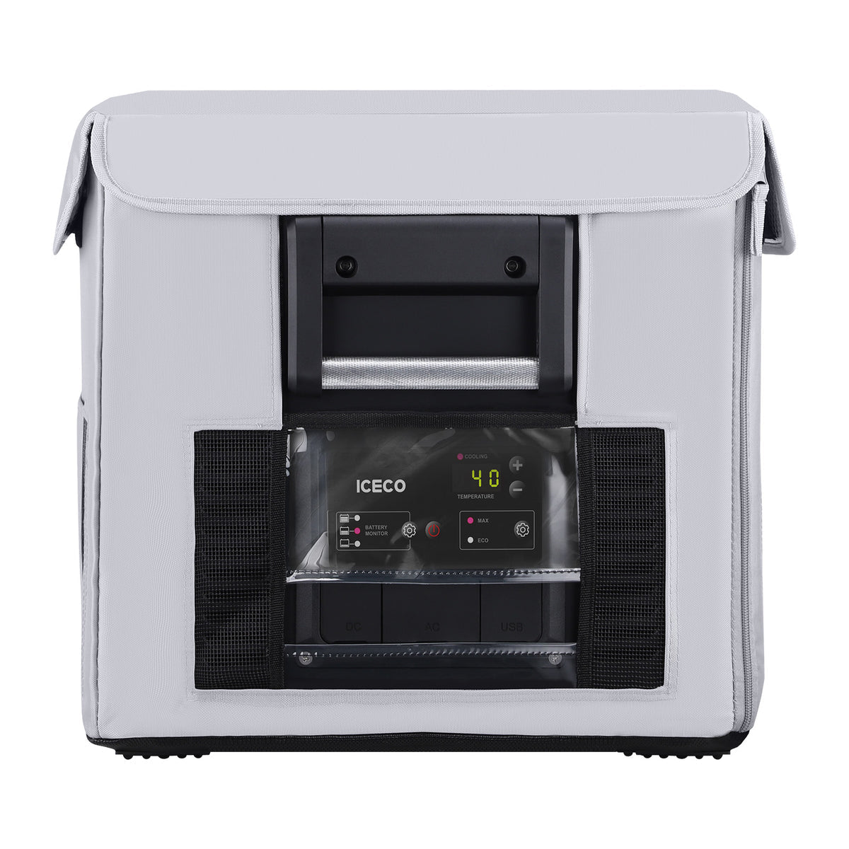 Gray insulated protective cover for VL35ProS by ICECO, designed to shield and insulate the appliance.