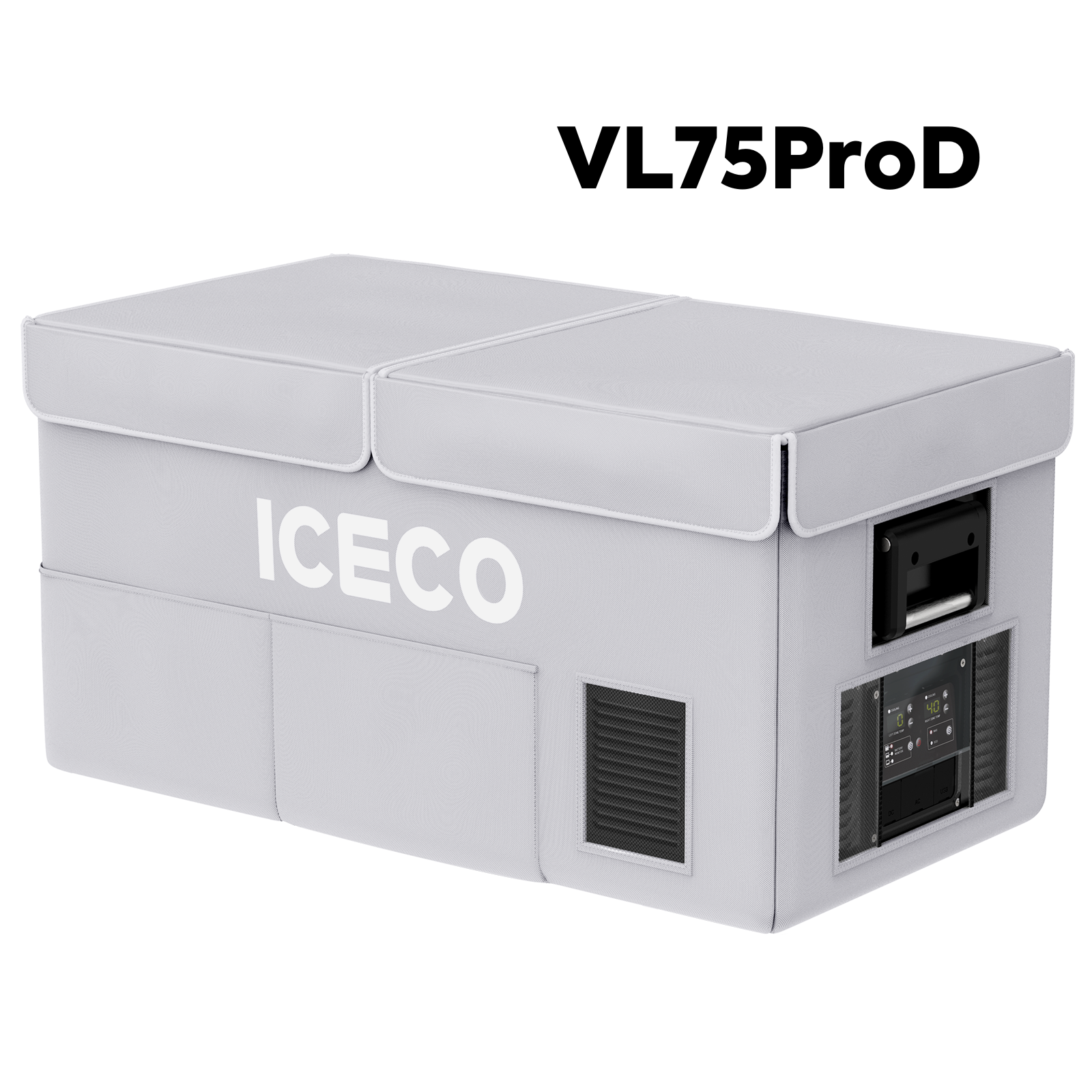Gray VL75ProD insulated protective cover for ICECO appliances, made by Inca Overland Outfitters, designed for durable insulation.