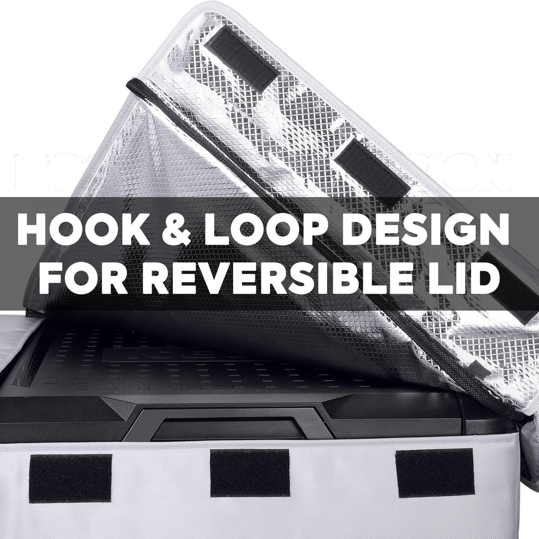 Gray VL75ProD insulated protective cover for ICECO appliances by Inca Overland Outfitters, designed to shield and insulate.
