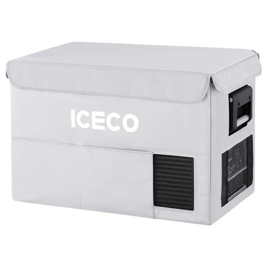 Silver VL45ProS insulated protective cover for ICECO appliances, designed by Inca Overland Outfitters, shown on the product.
