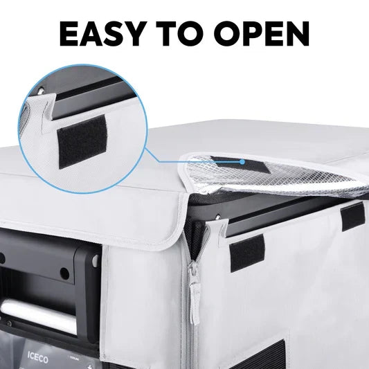 Silver VL45ProS insulated protective cover for ICECO appliances, designed for durability and outdoor protection.