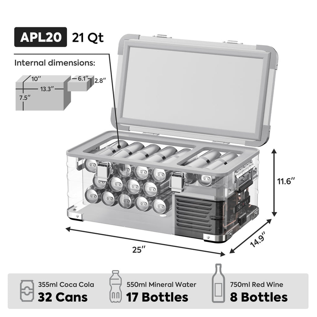 Inca Overland Outfitters APL20 Light Duty Aluminum Freezer, single zone, 20L capacity, silver portable cooler by ICECO