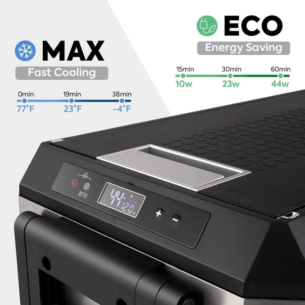 Inca Overland Outfitters JP40 Pro Dual Zone Portable Freezer by ICECO, silver, 40L wheeled design with dual temperature zones.