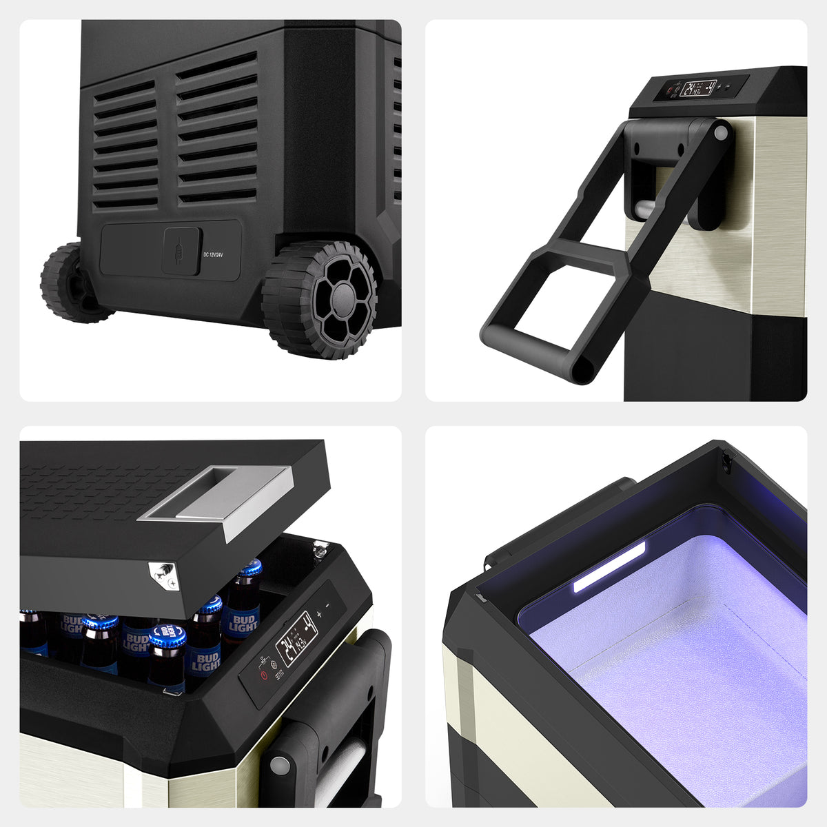 Inca Overland Outfitters JP40 Pro Dual Zone Wheeled Portable Freezer by ICECO, silver 40-liter capacity with dual cooling zones.