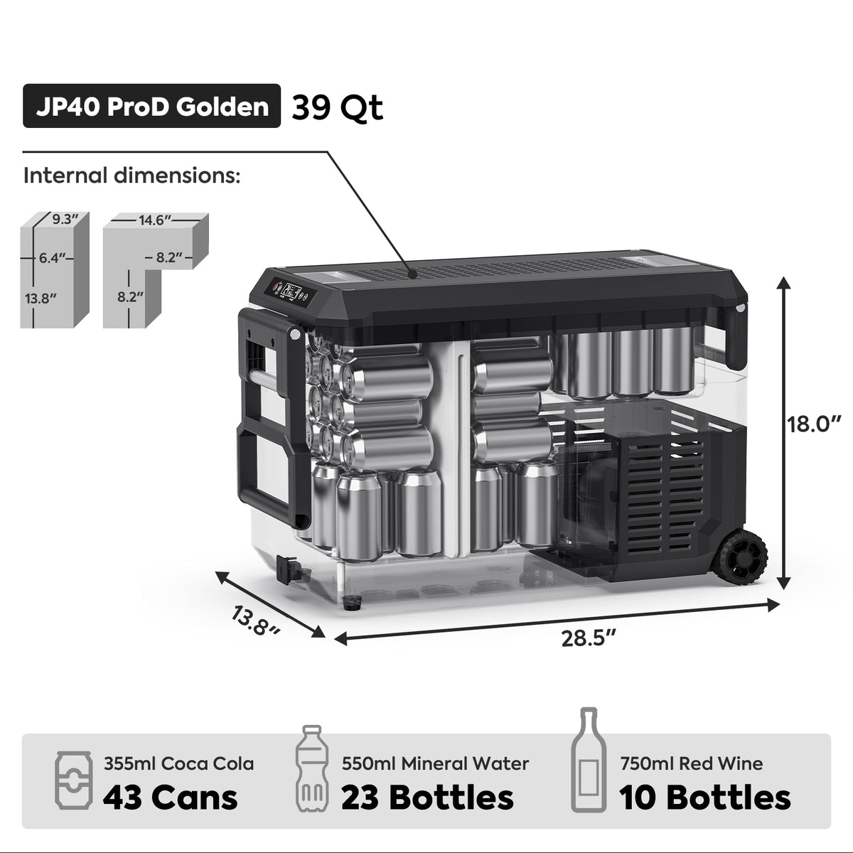 Inca Overland Outfitters JP40 Pro Dual Zone Wheeled Portable Freezer by ICECO, silver 40L compact freezer with dual temperature zones