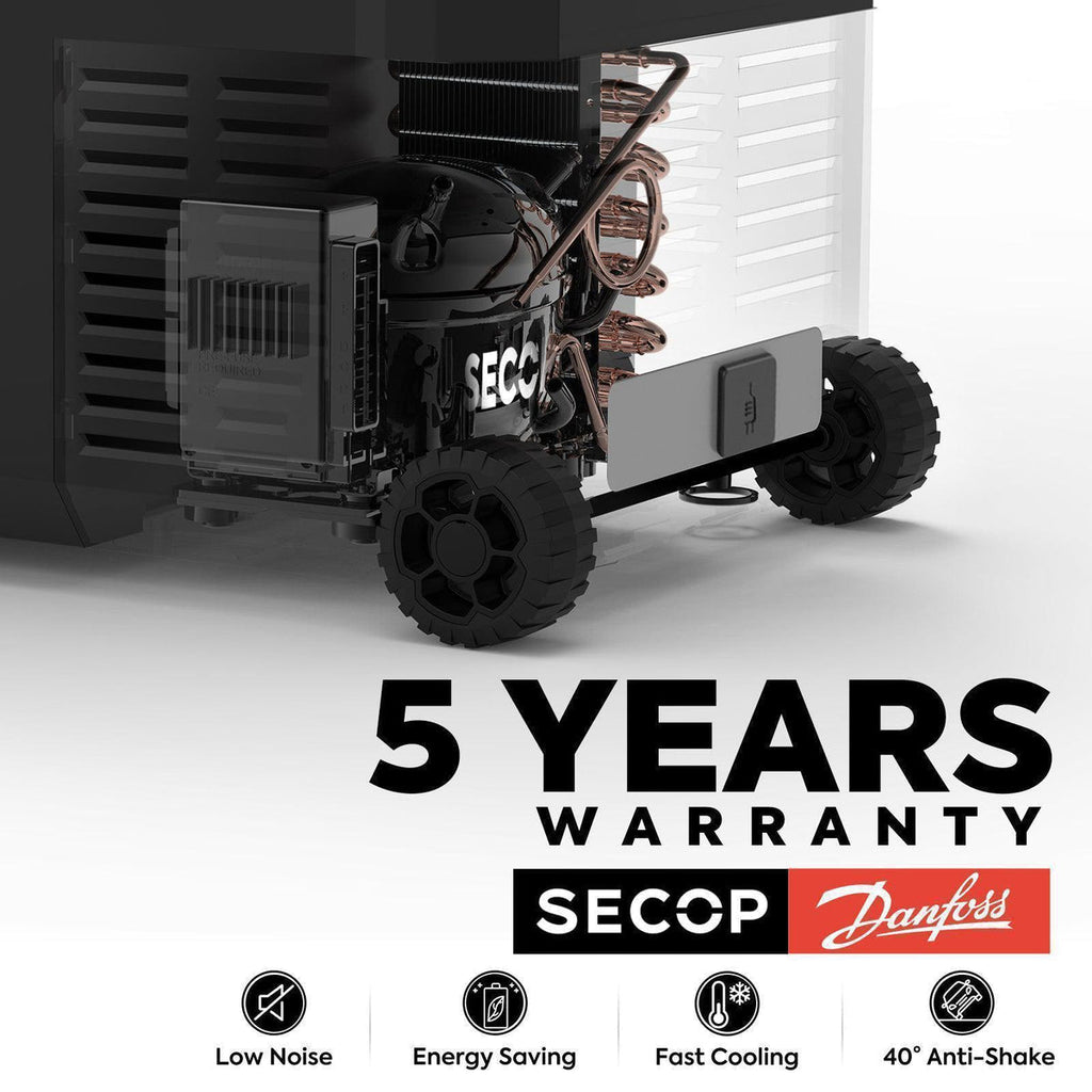 JP40 Pro Dual Zone Wheeled Portable Freezer by ICECO, 40L capacity, silver finish, from Inca Overland Outfitters, designed for travel.