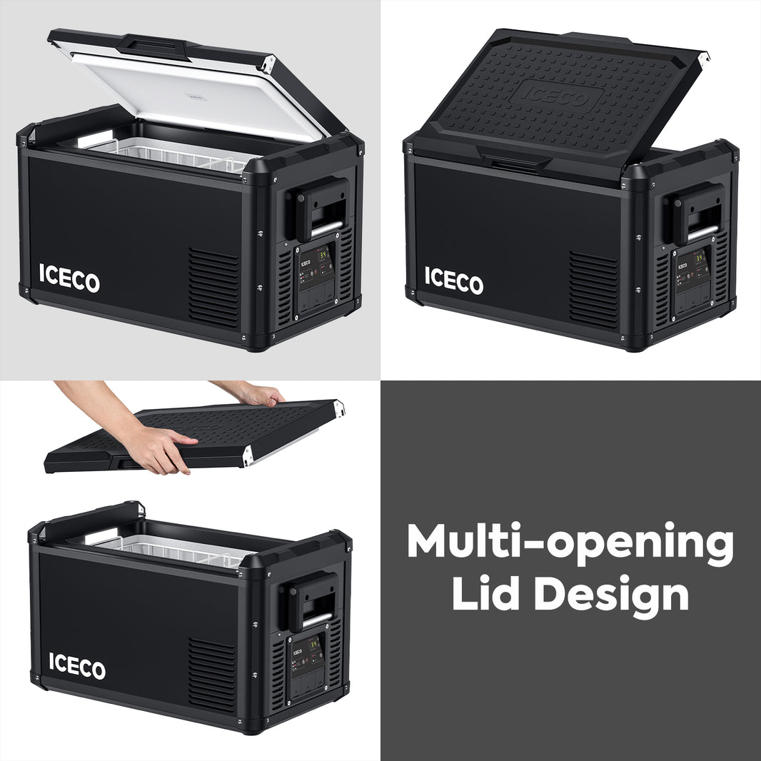 Inca Overland Outfitters VL35ProS single zone portable fridge freezer by ICECO, black 35-liter compact refrigeration unit.