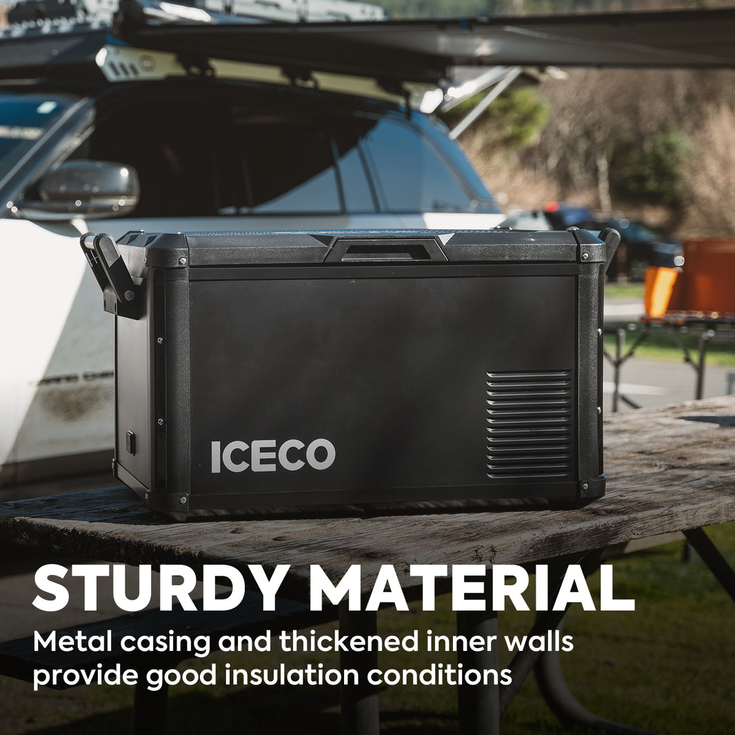 Inca Overland Outfitters VL35ProS single zone portable fridge freezer by ICECO, black 35-liter compact travel cooler and freezer.