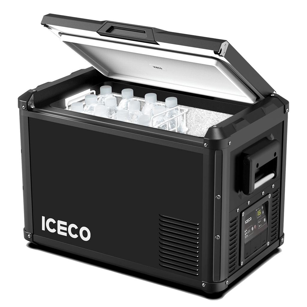 Inca Overland Outfitters VL45ProS single zone portable fridge freezer by ICECO, black 45-liter compact refrigeration unit.