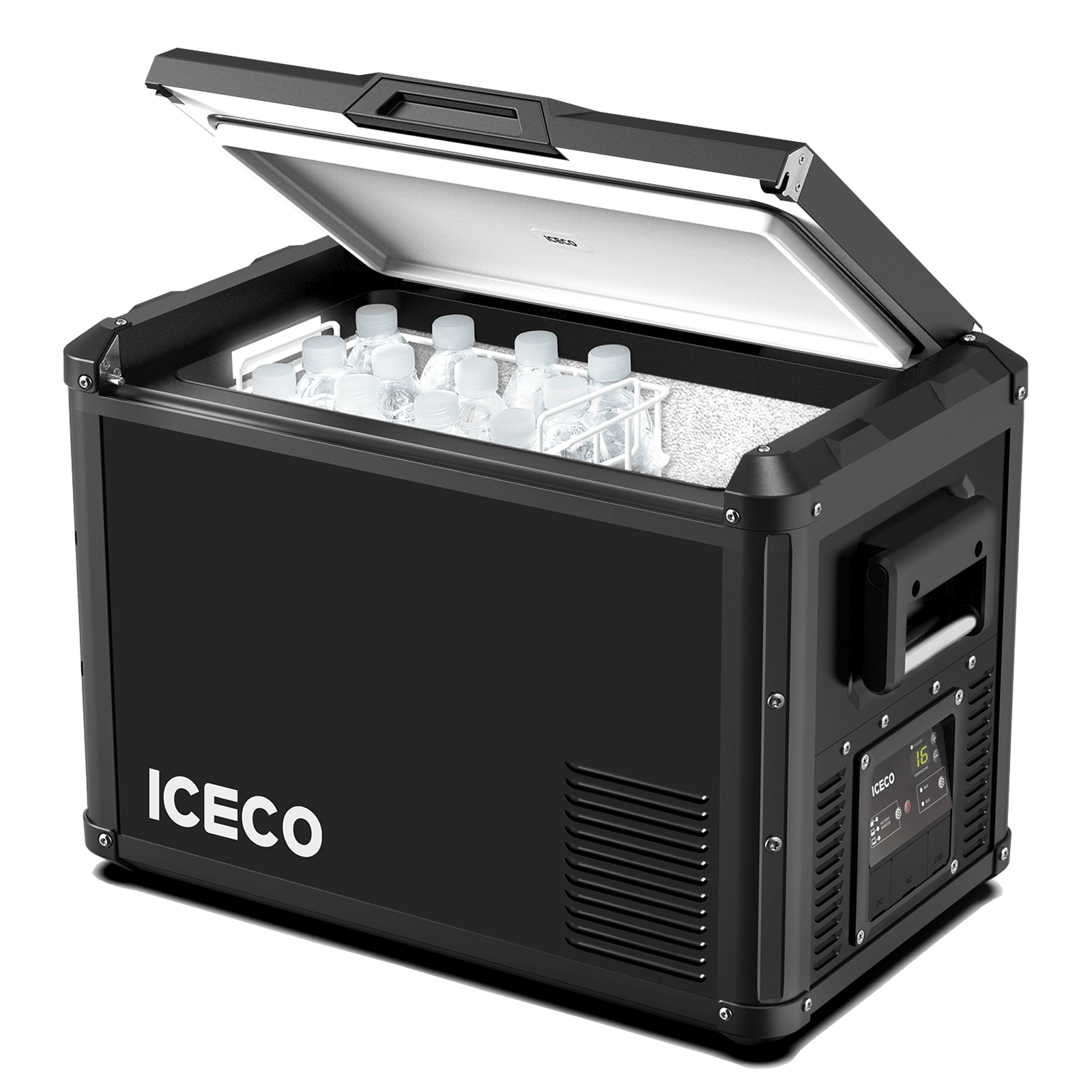 Inca Overland Outfitters VL45ProS single zone portable fridge freezer by ICECO, black 45-liter compact refrigeration unit.
