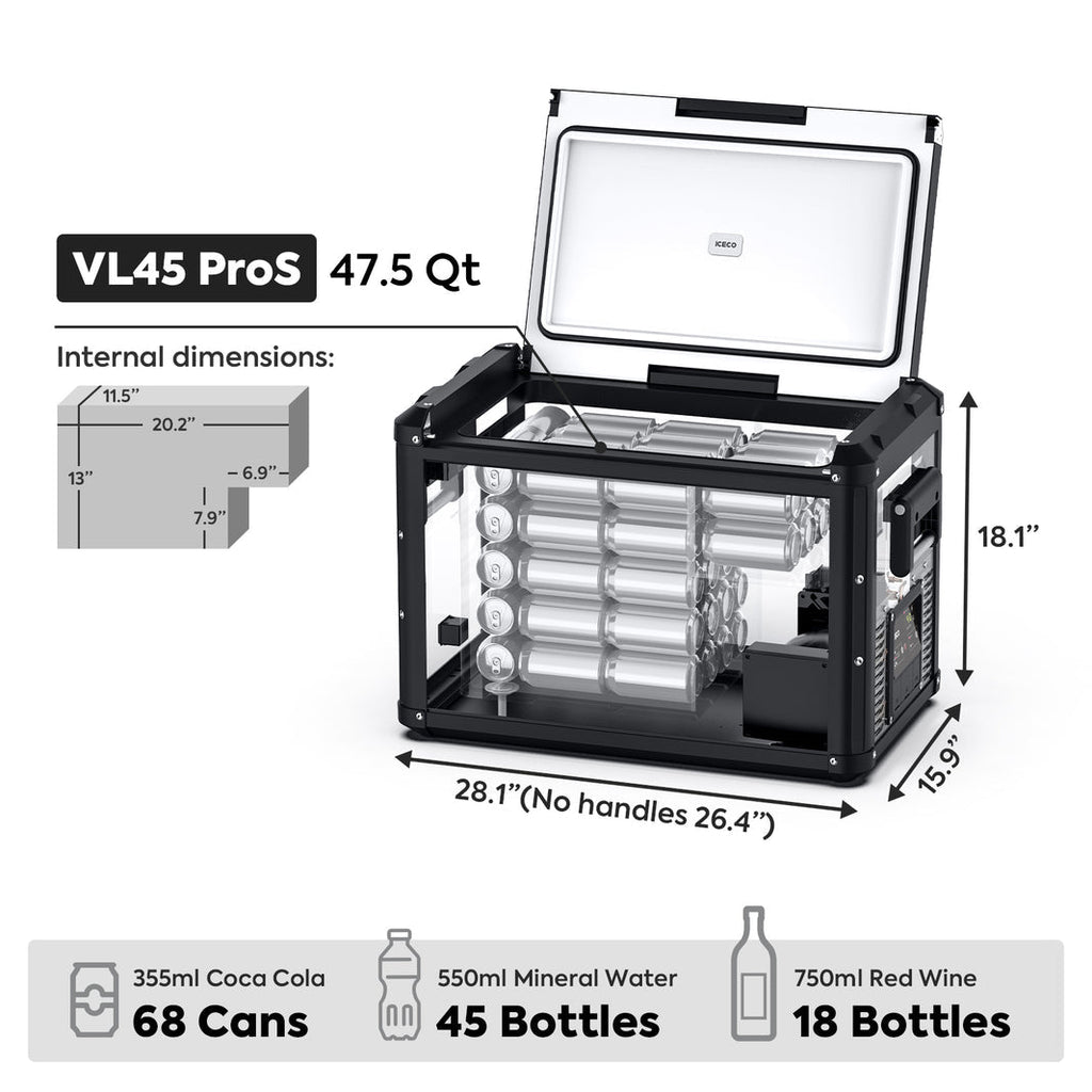 Inca Overland VL45ProS single zone portable fridge freezer by ICECO, black 45-liter compact fridge with digital controls.