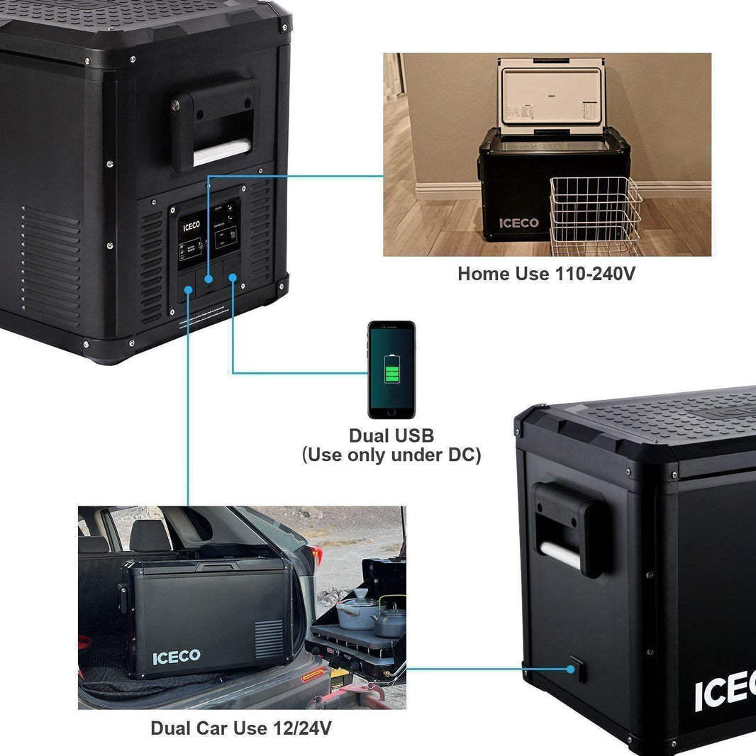 Inca Overland Outfitters VL45ProS portable fridge freezer in black, 45L capacity, single zone, part of ICECO VL Pro Series.