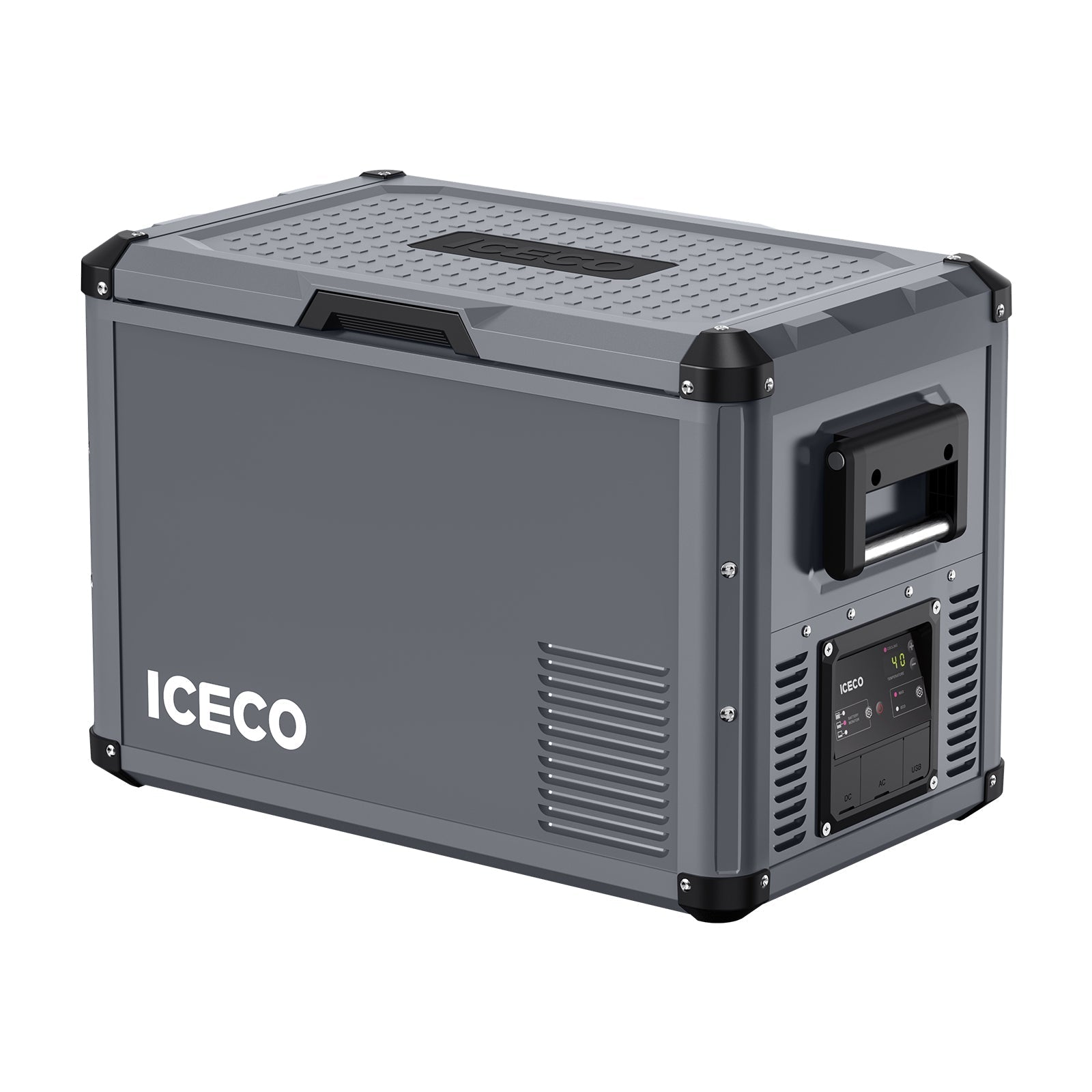 Inca Overland Outfitters VL45ProS portable fridge freezer from ICECO with black exterior and 45-liter capacity, single zone design.