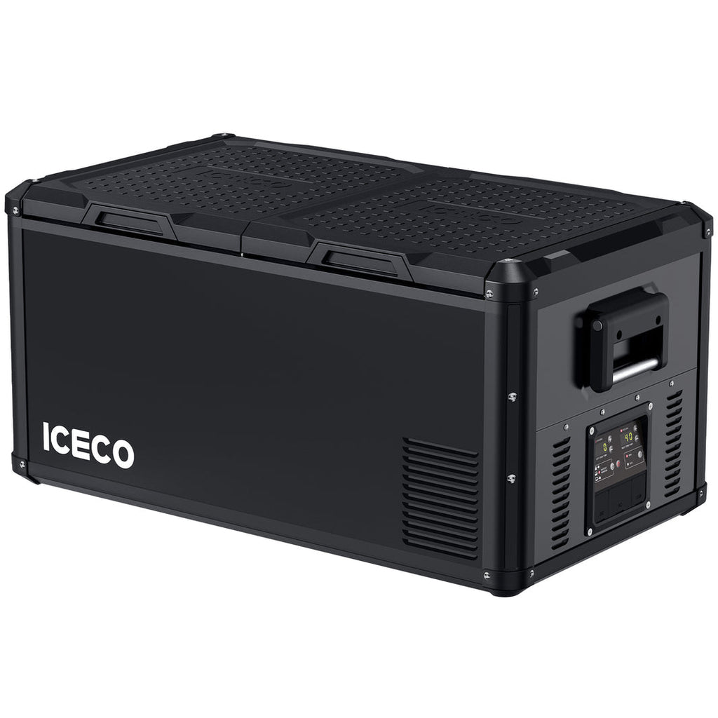 Inca Overland VL90ProD dual zone RV 12V fridge cooler by ICECO, black 90-liter portable fridge with digital control.
