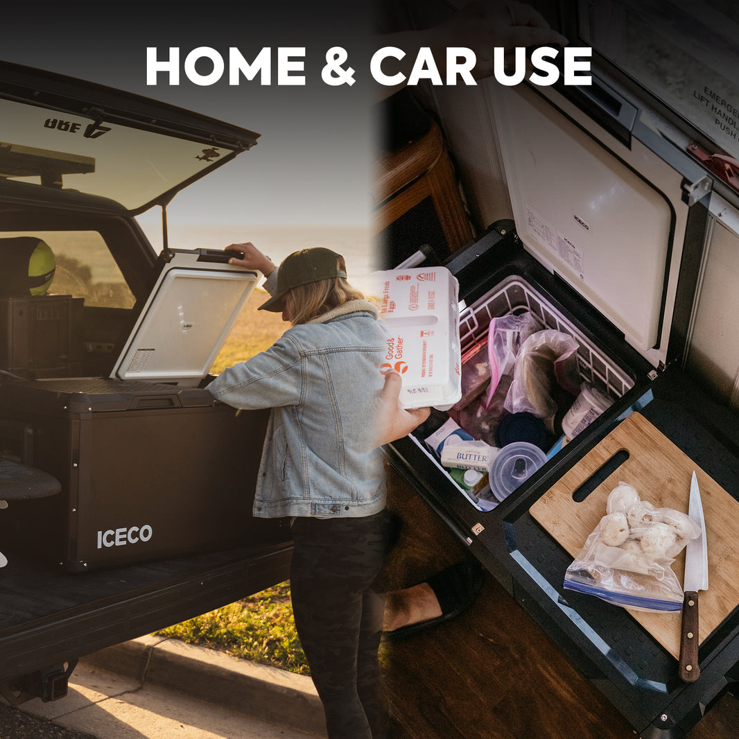 Inca Overland VL90ProD dual zone RV 12V fridge cooler in black, featuring 90-liter capacity and versatile plug-in design.