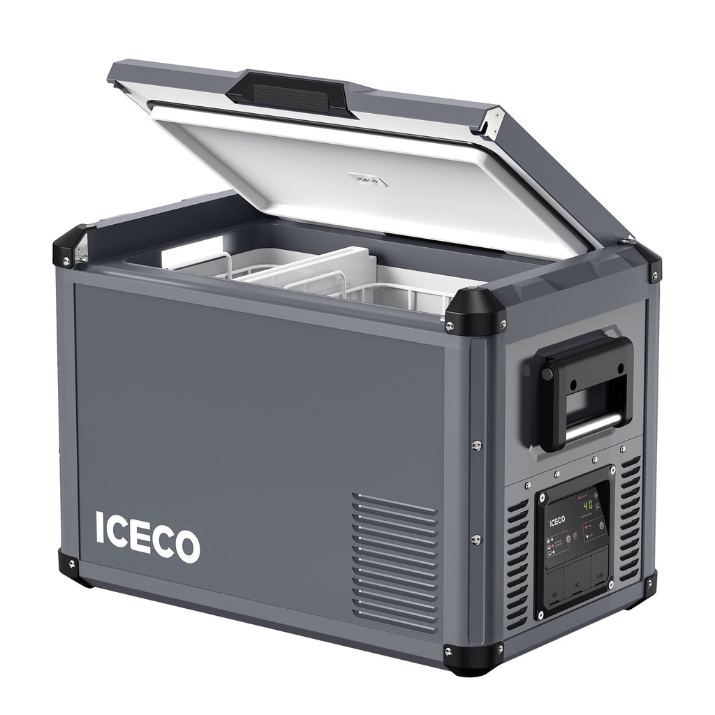 Gray VL45ProS portable fridge freezer from ICECO's VL Pro Series, 45-liter capacity, single zone, ideal for travel and outdoor use.