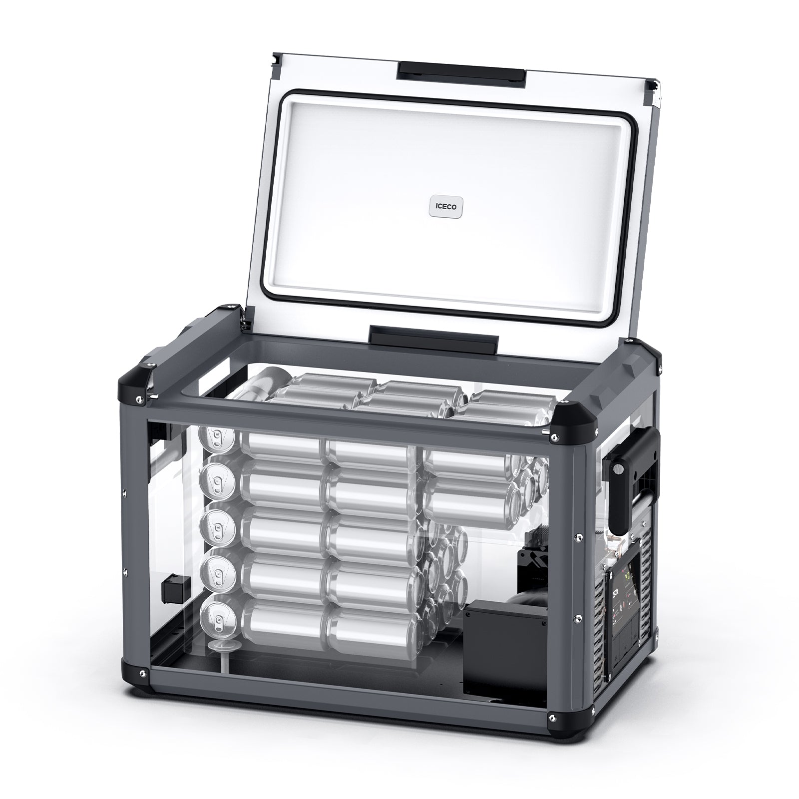 Gray VL45ProS portable fridge freezer by ICECO, 45-liter single zone design, part of the VL Pro Series, ideal for outdoor use.