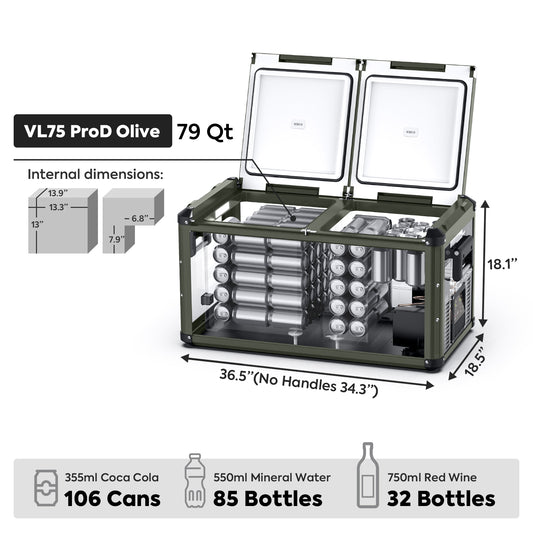 Inca Overland Outfitters VL75ProD Olive 12V heavy-duty fridge freezer from ICECO, 75L capacity, part of VL Pro Series.