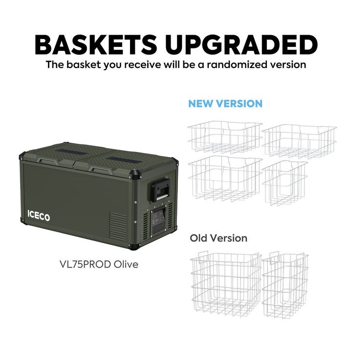 Inca Overland Outfitters VL75ProD Olive 12V Heavy Duty Fridge Freezer from ICECO, 75L capacity, in a rugged outdoor setting