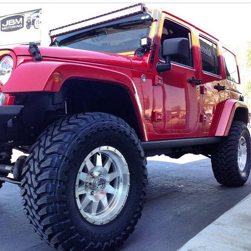 GGLighting 50-inch straight LED light bar roof mount on a Jeep Wrangler JK 2007-2018, installed on the vehicle's roof.