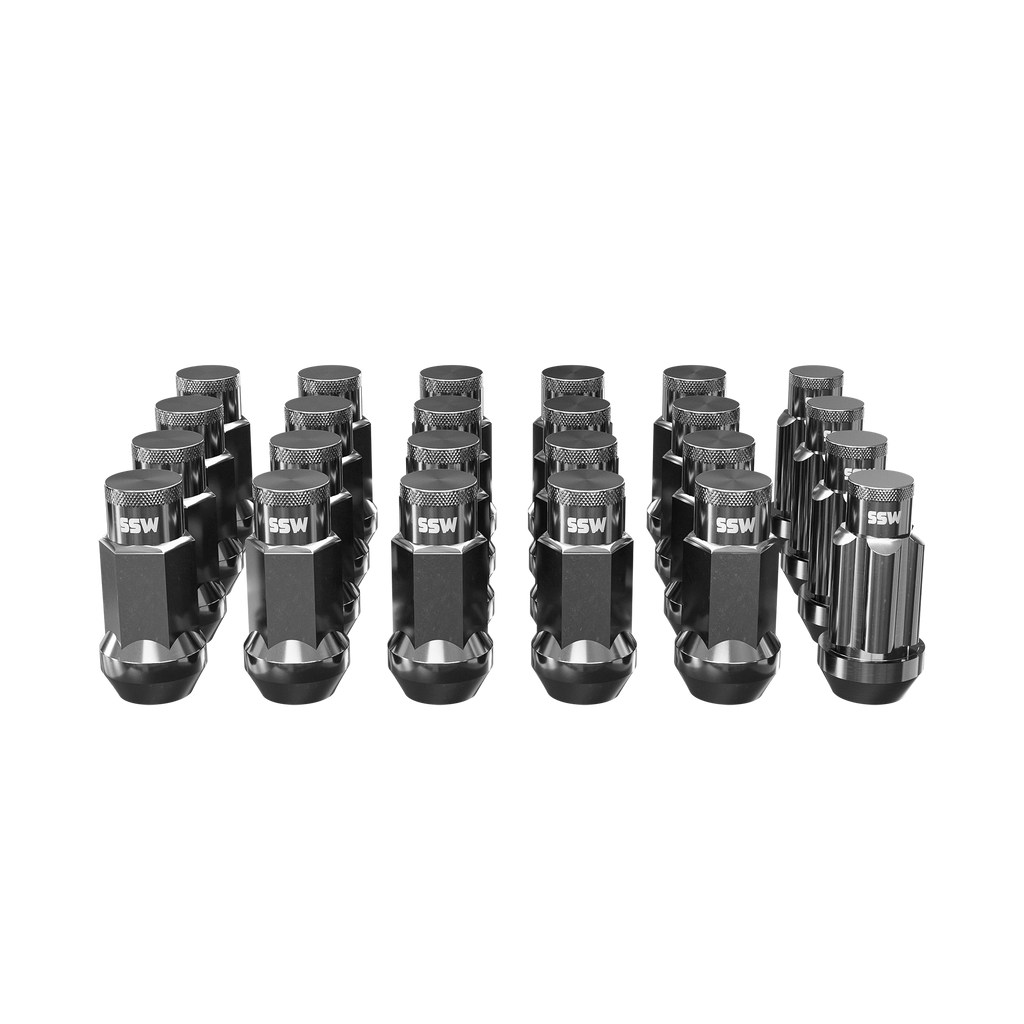 Silver tungsten steel lug nuts with four locking lug nuts, automotive accessories by SSW Offroad®