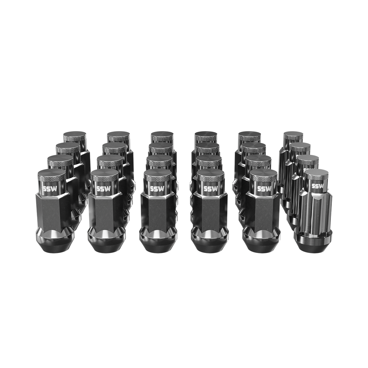 Silver tungsten steel lug nuts with four locking lug nuts, automotive accessories by SSW Offroad®