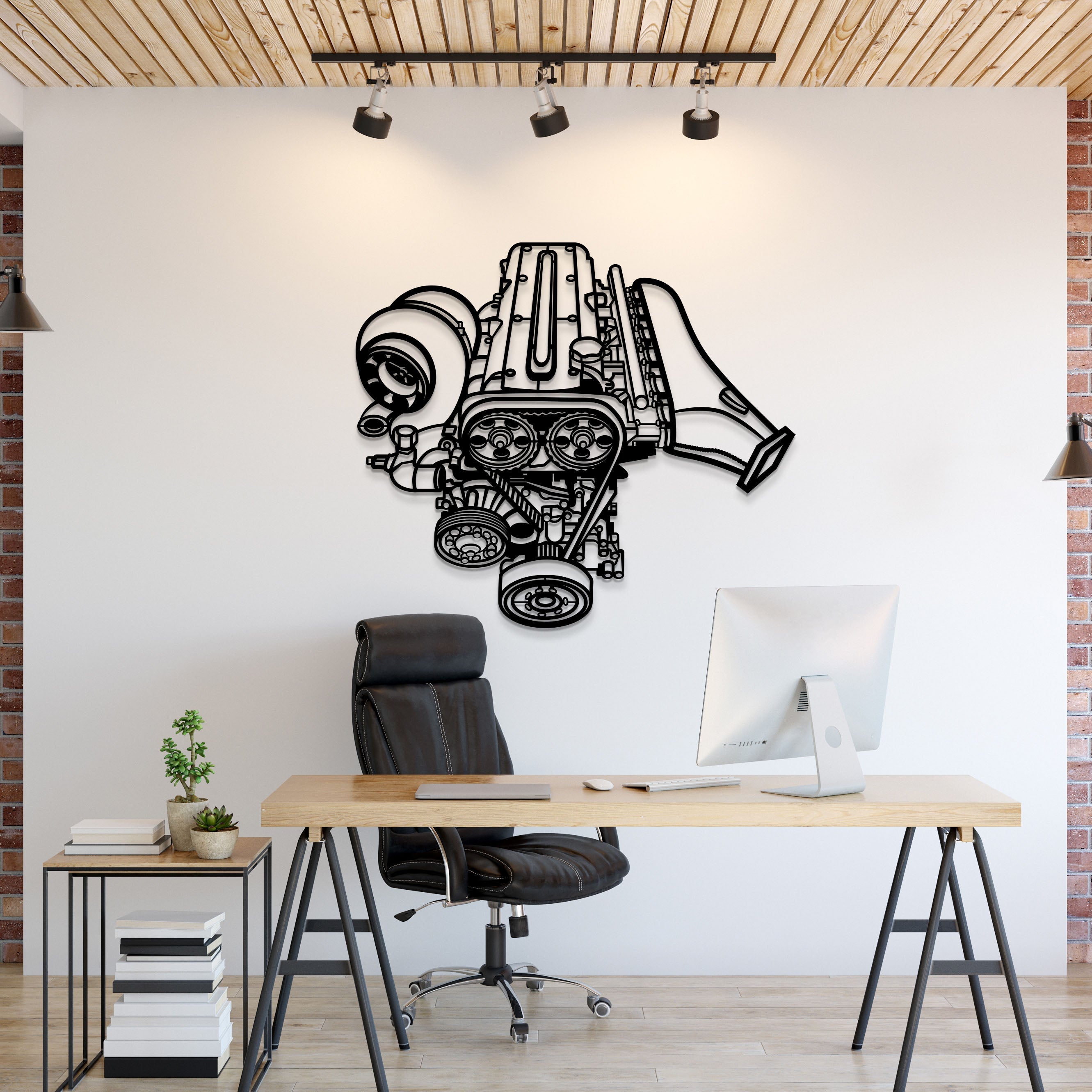 Modello Turbo 2JZ metal engine block wall art showcasing detailed, industrial-style automotive decor for car enthusiasts.