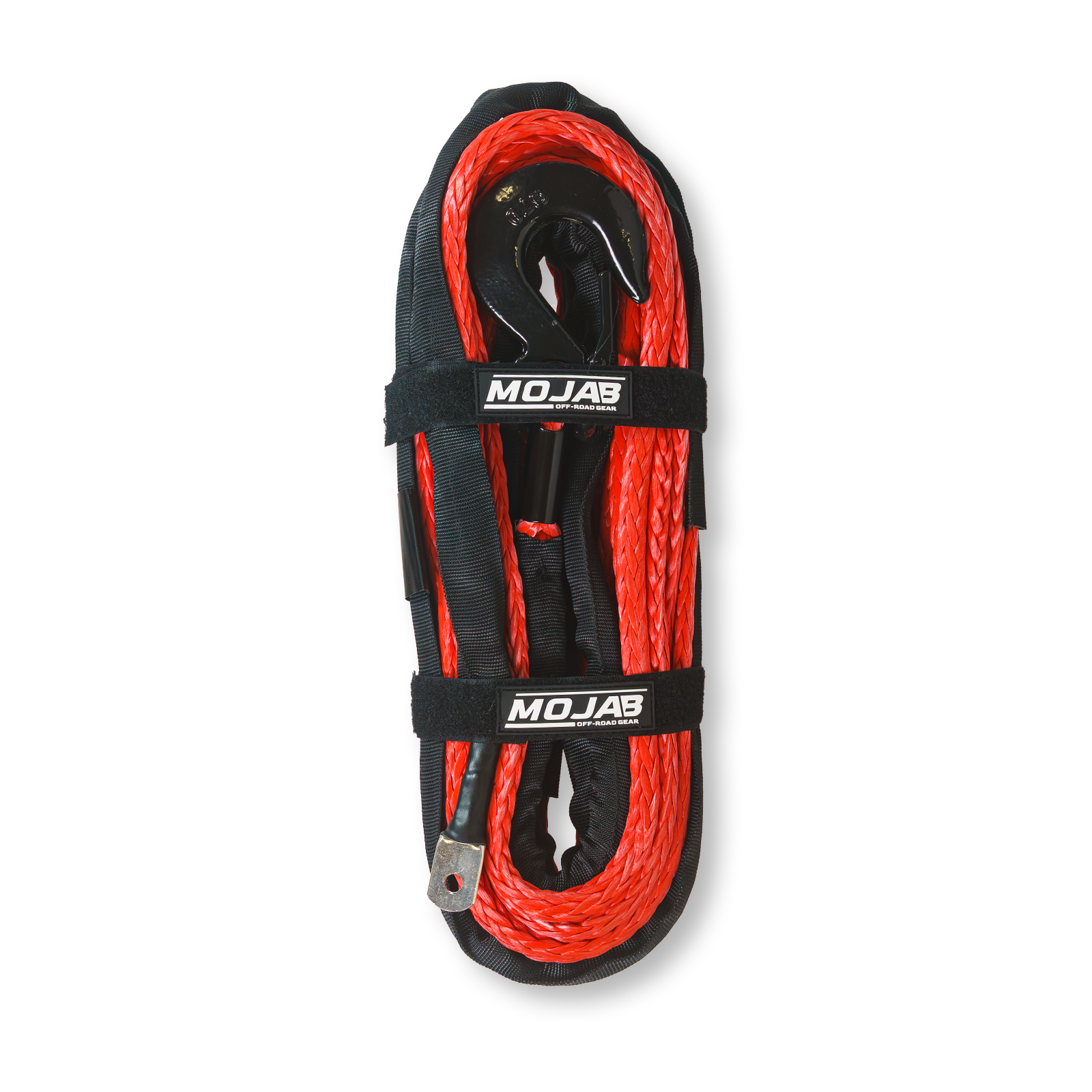 Black 1/2-inch by 78-foot synthetic winch rope with removable forged hook for off-road recovery from MOJAB OFFROAD