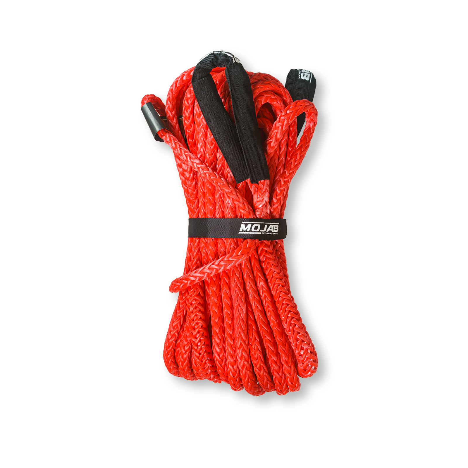 Black 1/2-inch x 85-foot MOJAB OFFROAD winch line extension coiled for off-road recovery.