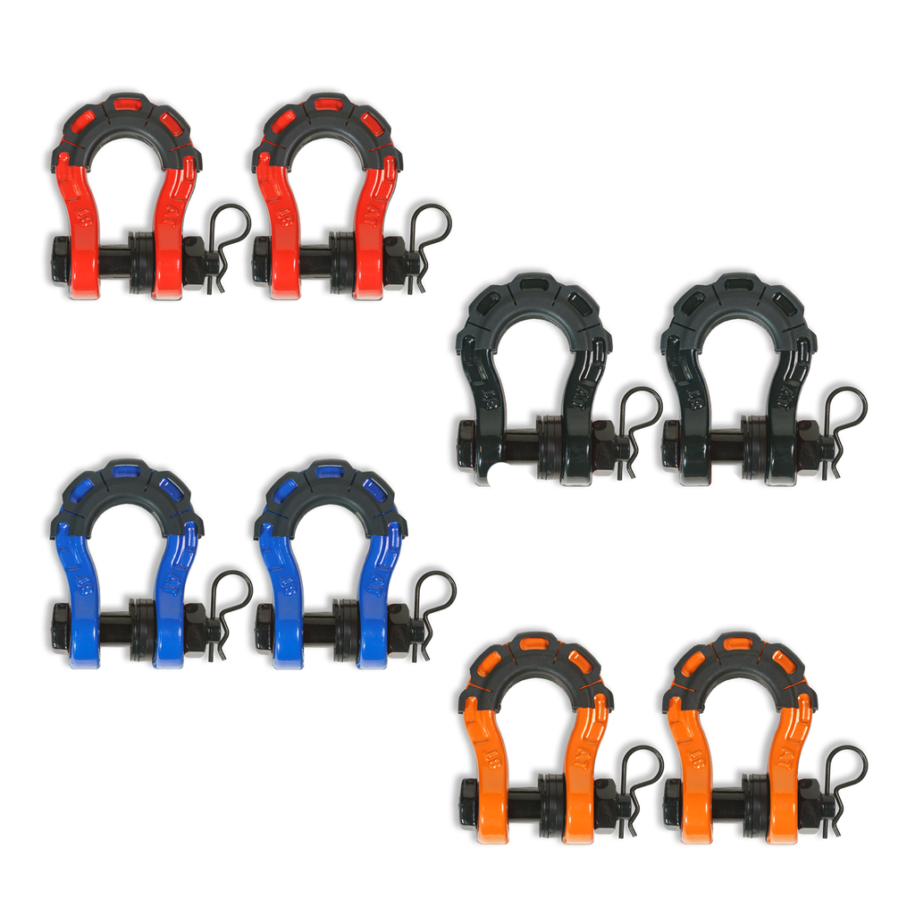 Black 3/4-inch forged steel D-shackle set by MOJAB OFFROAD, heavy-duty shackles with lifetime warranty for off-road recovery.