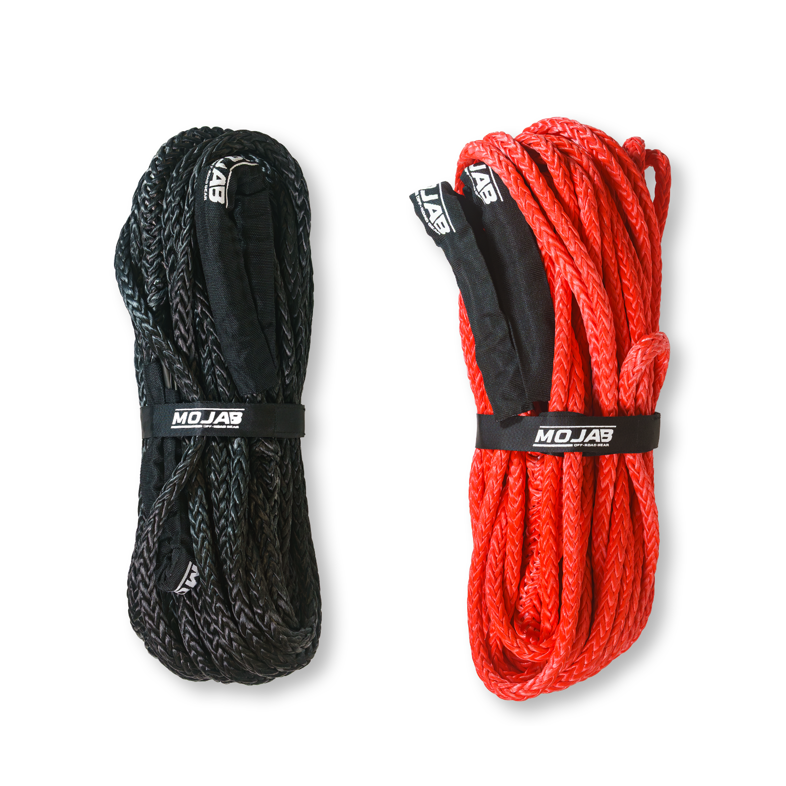 Black 3/8-inch by 78-foot MOJAB OFFROAD winch line extension for off-road recovery and heavy-duty vehicle use.
