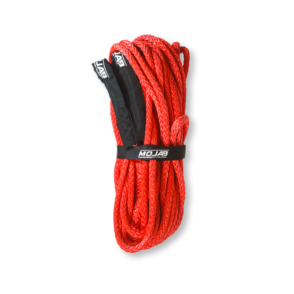Black MOJAB OFFROAD 3/8-inch x 78-foot winch line extension spool on a reel for off-road vehicle recovery.